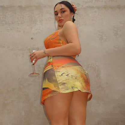 Sunset Drape Halter Ruched Mini Dress