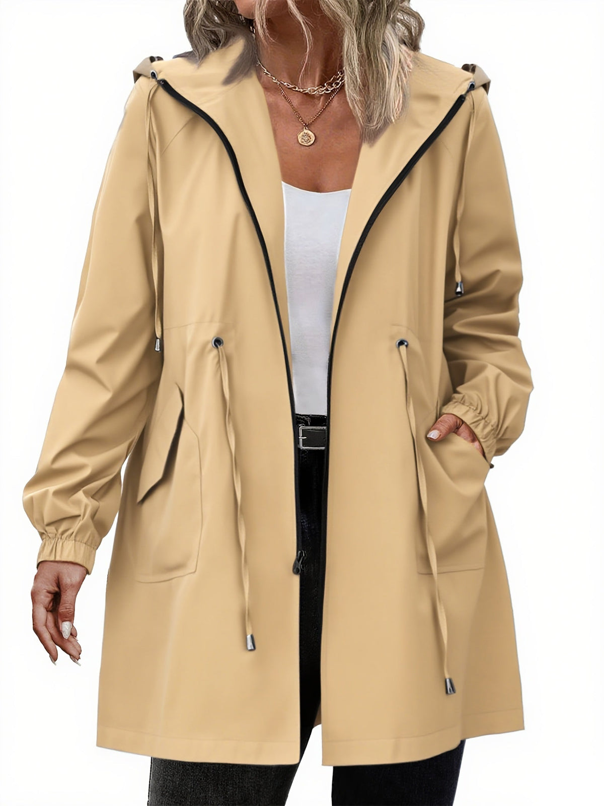 Hooded Full-Zip Drawstring Coat, Plus Size