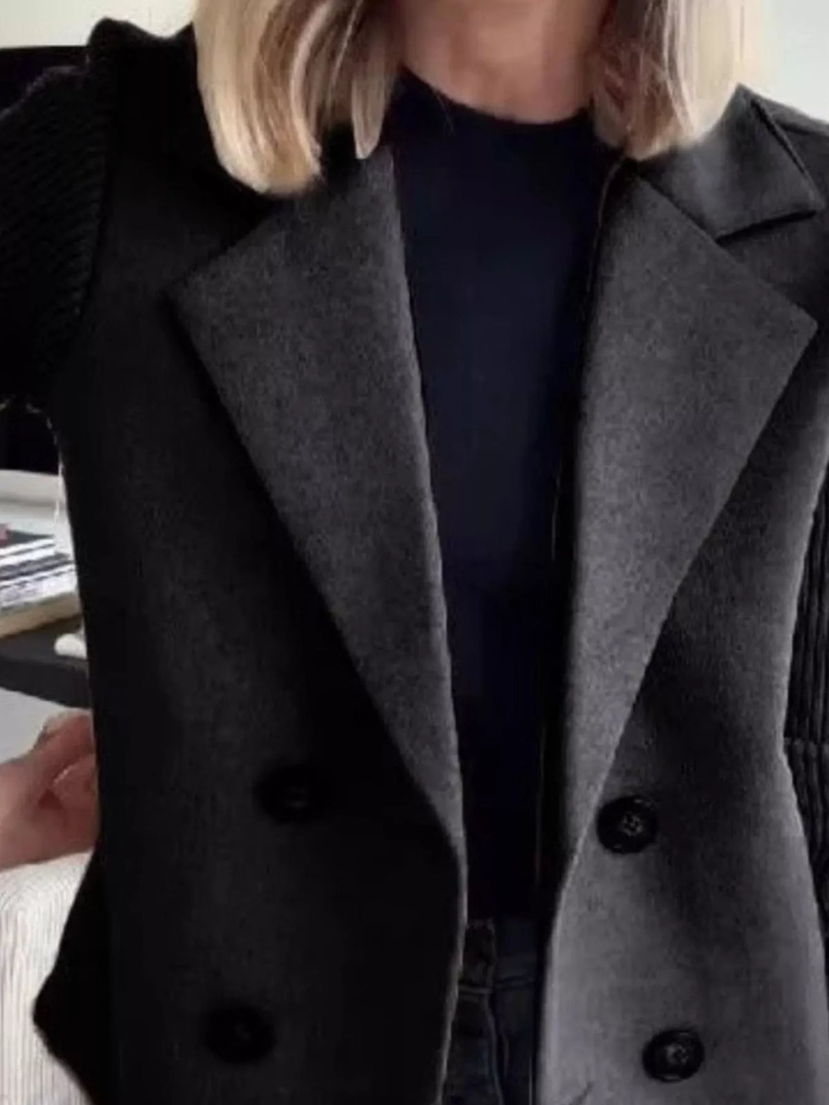 Mid-Length Shawl Collar Overcoat with Buttoned Front