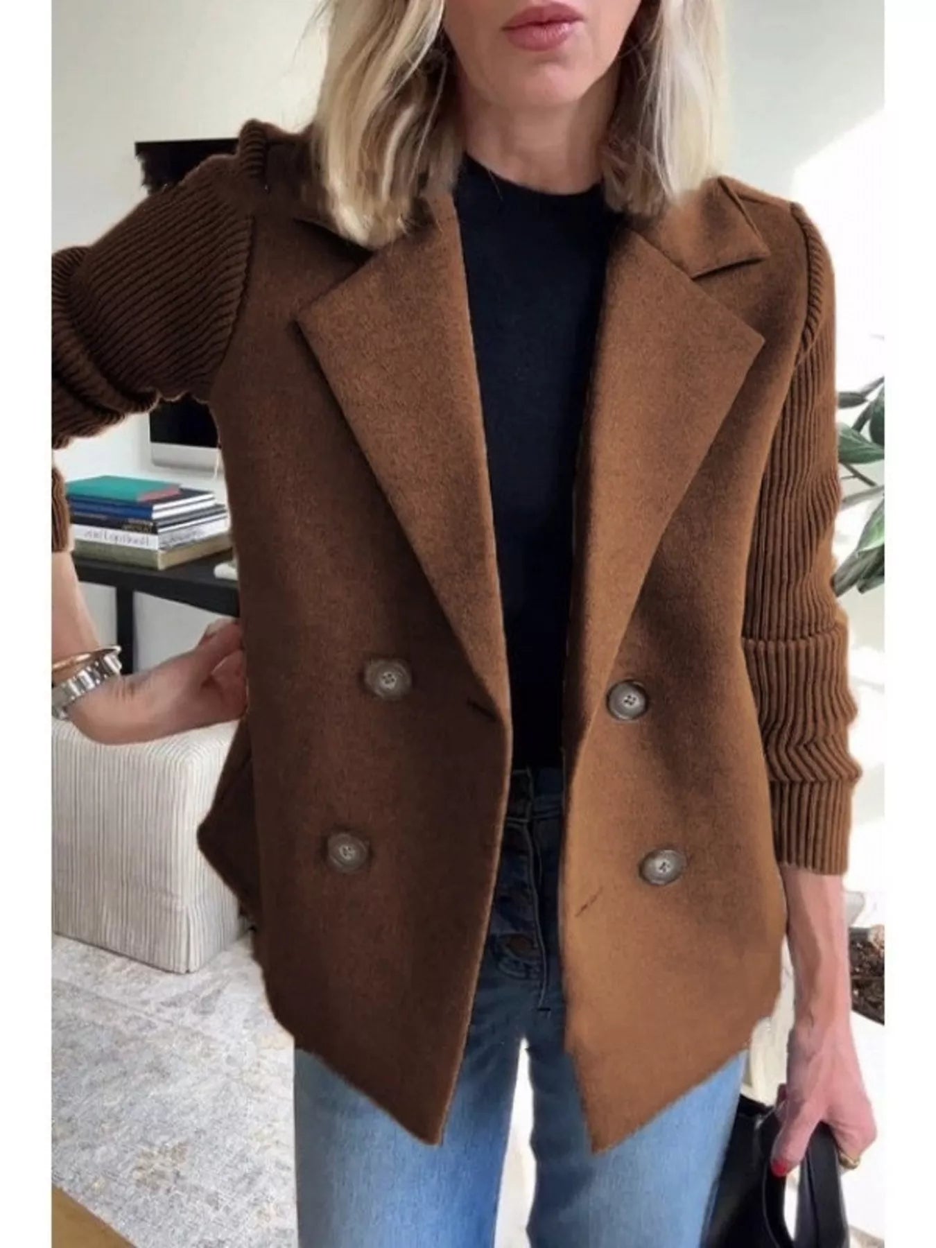 Mid-Length Shawl Collar Overcoat with Buttoned Front