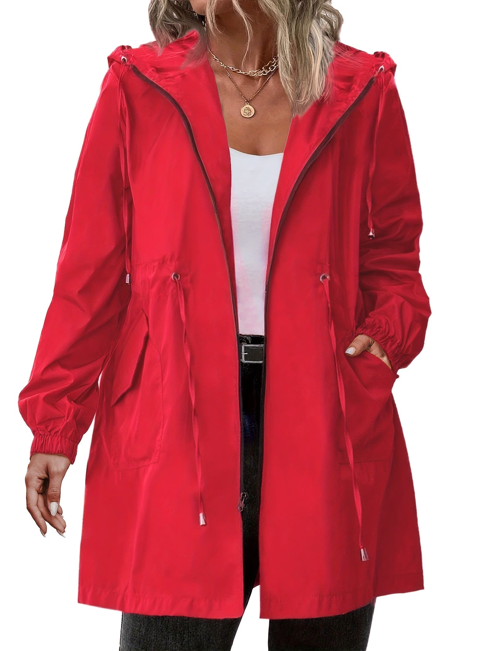 Hooded Full-Zip Drawstring Coat, Plus Size