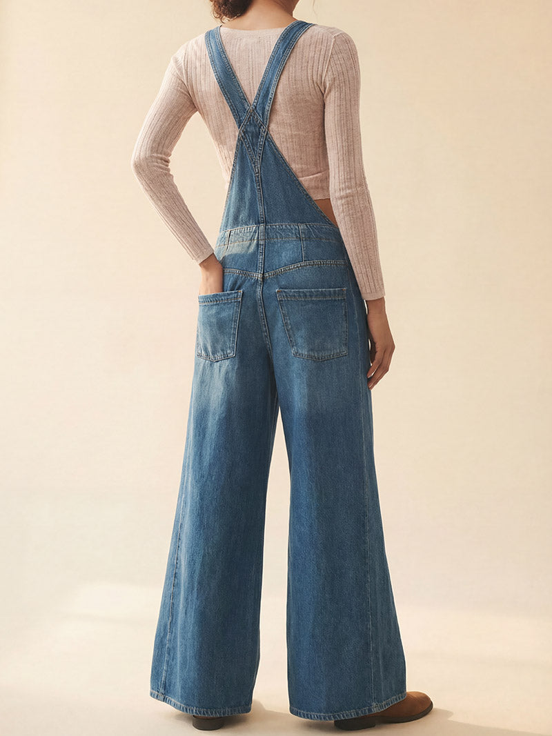 Wide-Leg Denim Overalls