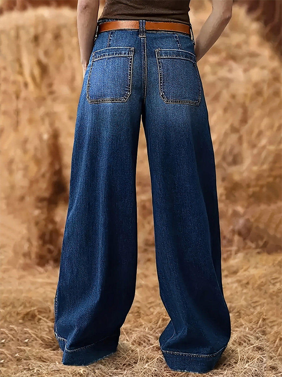 Relaxed Fit Wide Leg Denim Jeans