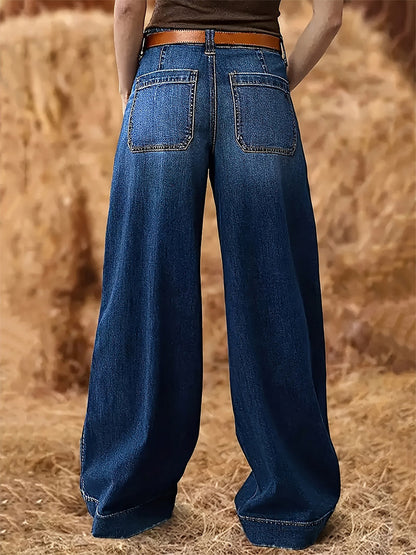 Relaxed Fit Wide Leg Denim Jeans