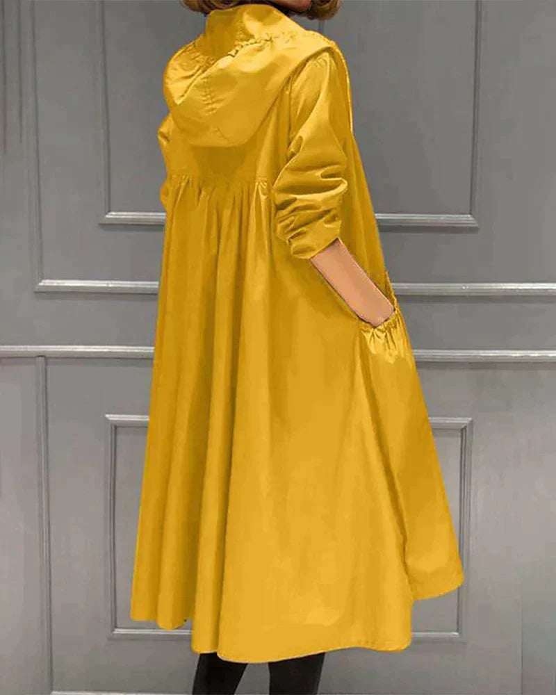 Long Rain Coat with Thigh-Length Coverage
