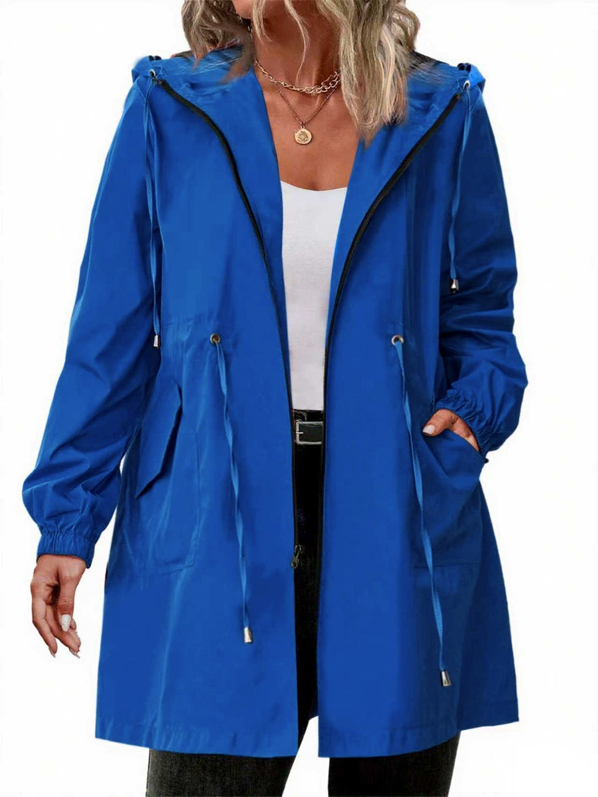 Hooded Full-Zip Drawstring Coat, Plus Size