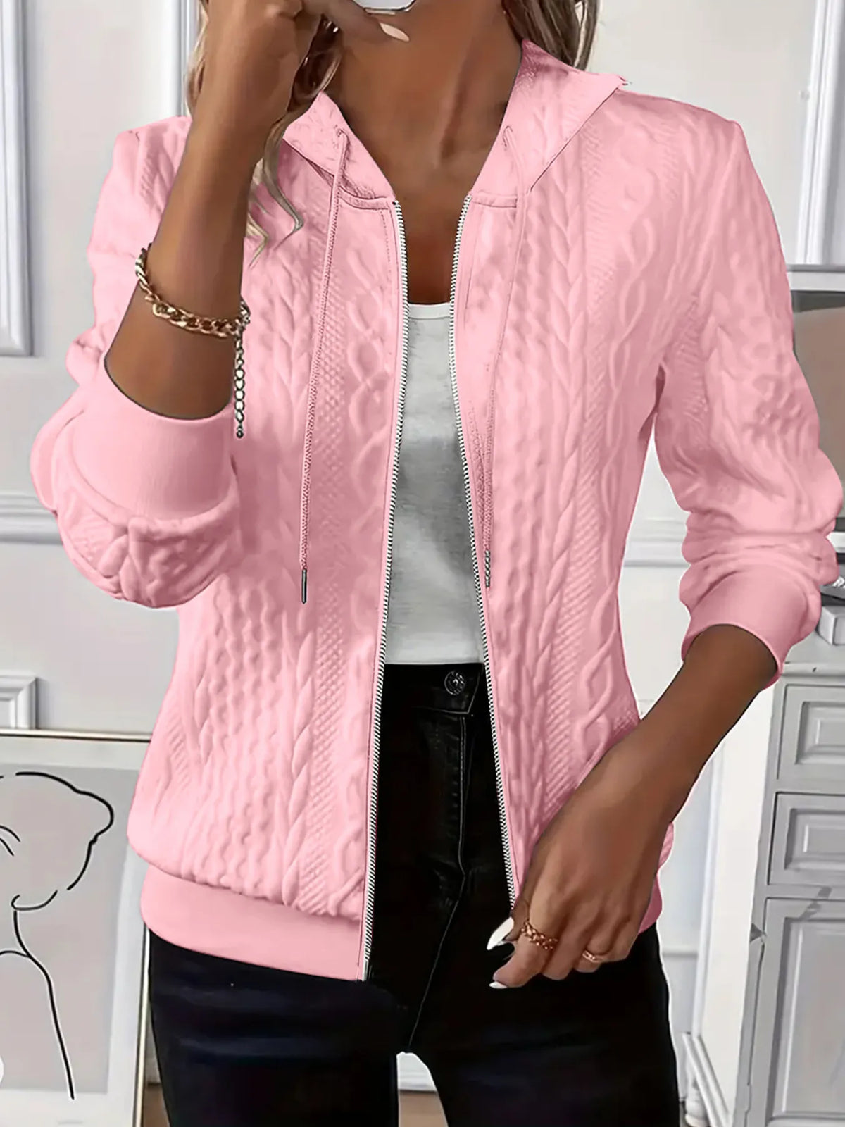 Vintage Jacquard Zip-Up Hooded Jacket