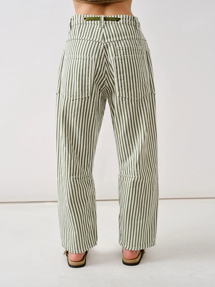 Railroad Stripe Relaxed Fit Barrel Pants - Clearance Sale