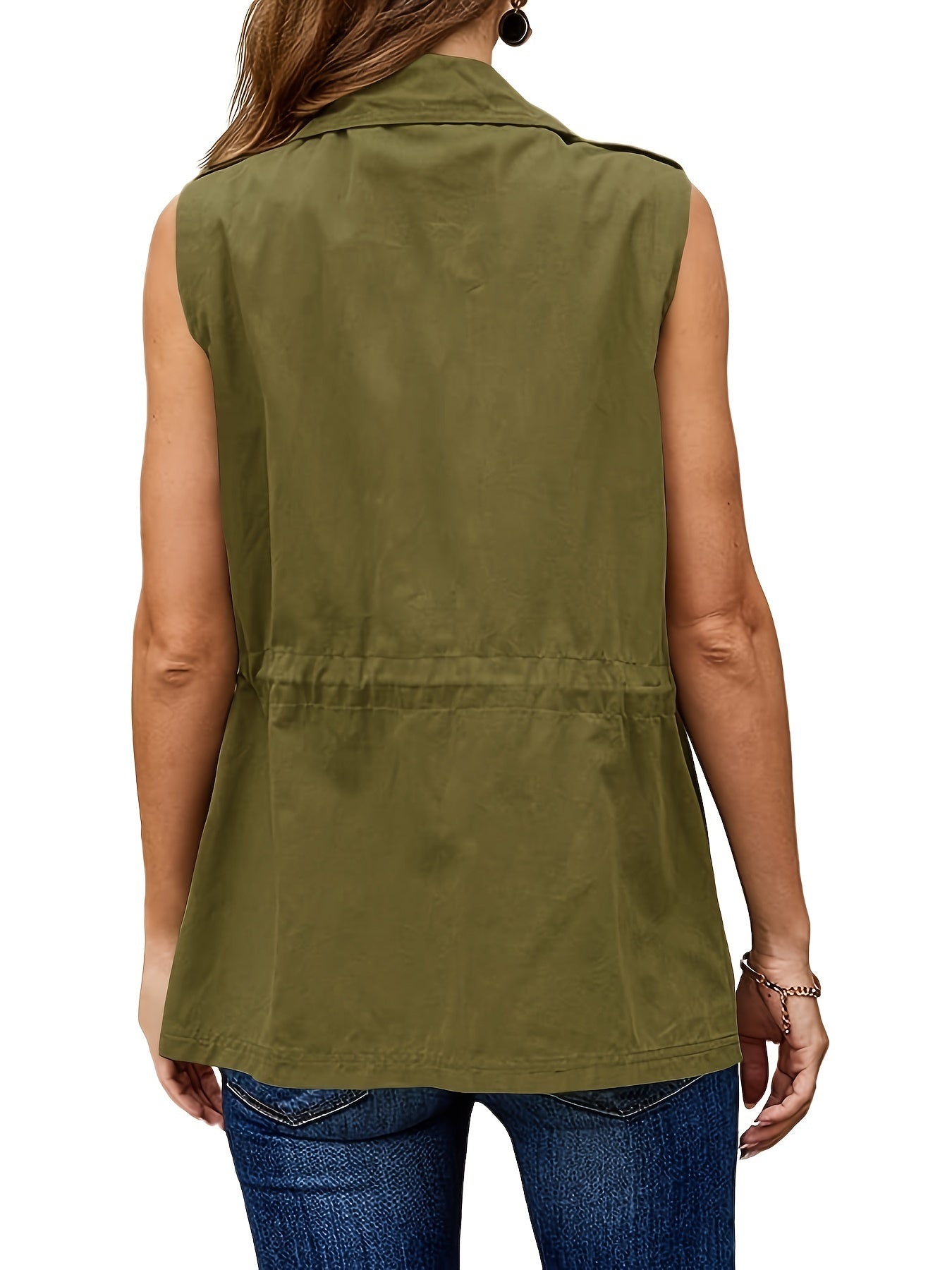Sleeveless Drawstring Vest Jacket with Pockets