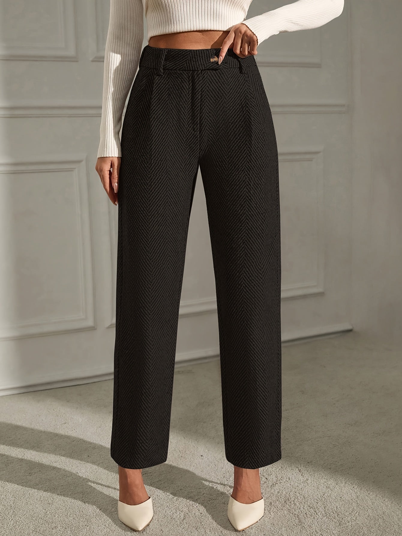 Elegant Grey Straight-Leg Office Trousers