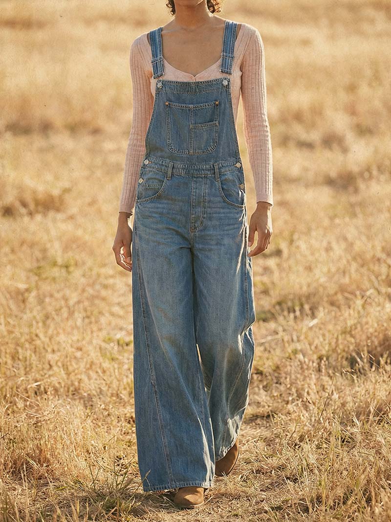 Wide-Leg Denim Overalls
