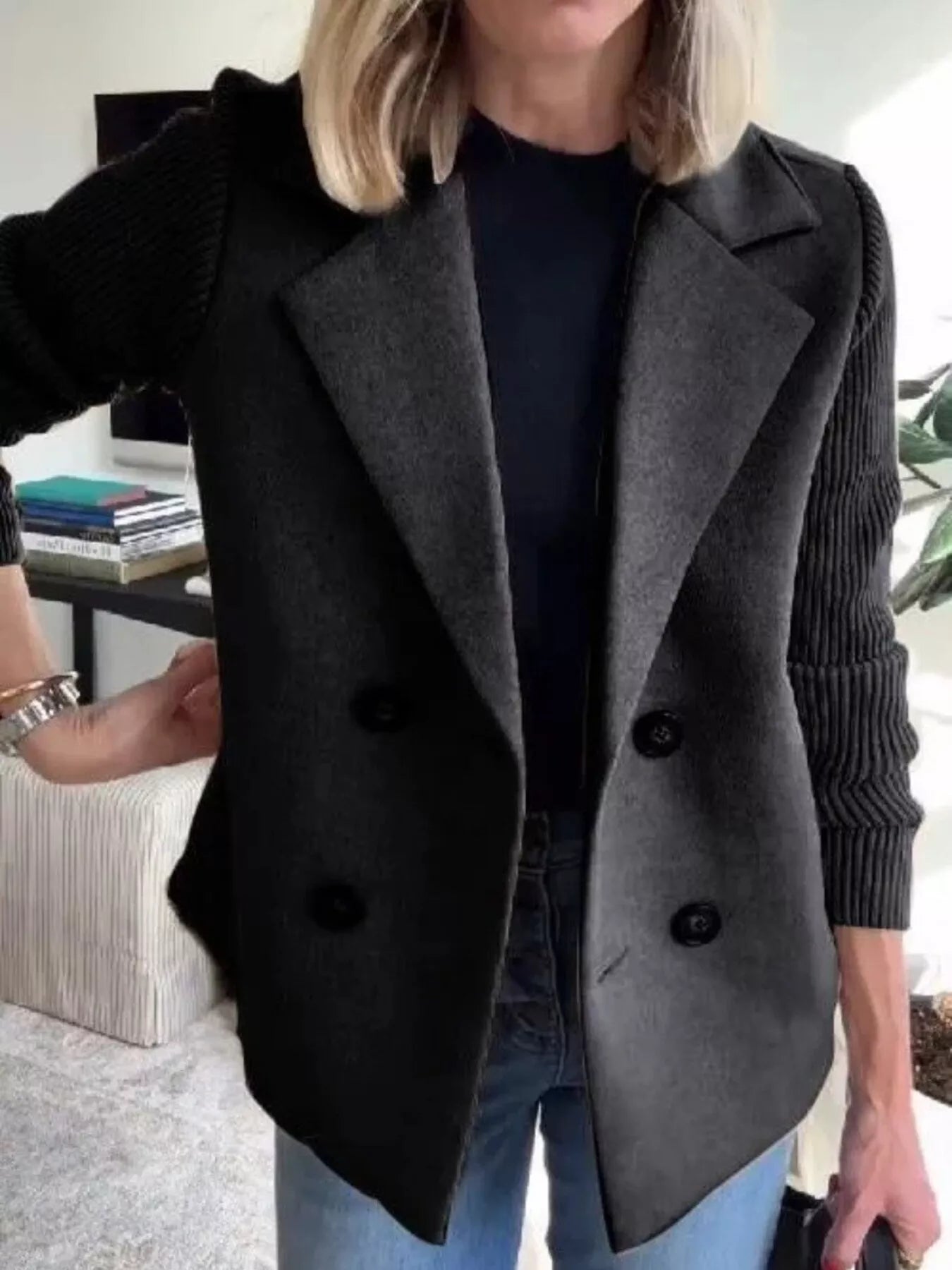 Mid-Length Shawl Collar Overcoat with Buttoned Front
