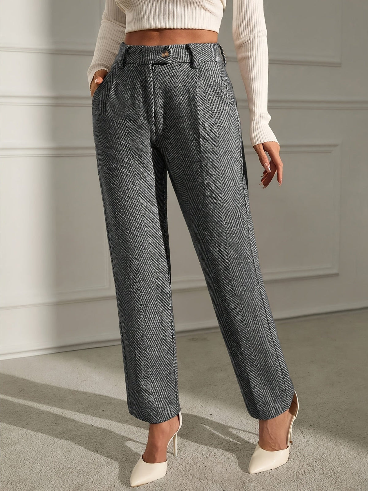 Elegant Grey Straight-Leg Office Trousers