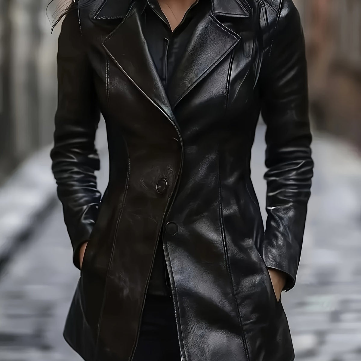 Mid-Length Coat with A-Line Hem and Notched Collar