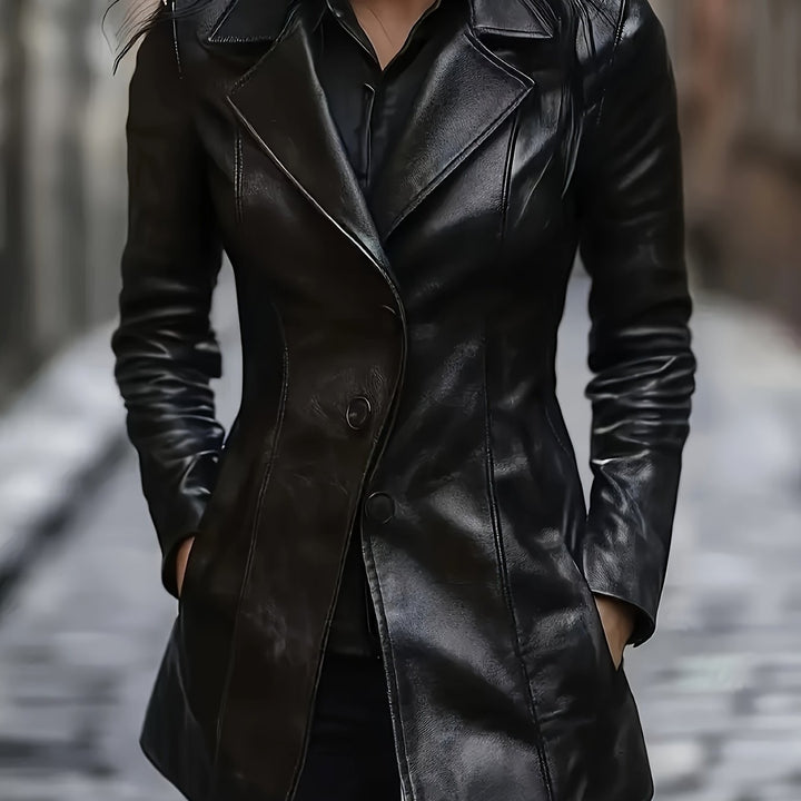 Mid-Length Coat with A-Line Hem and Notched Collar