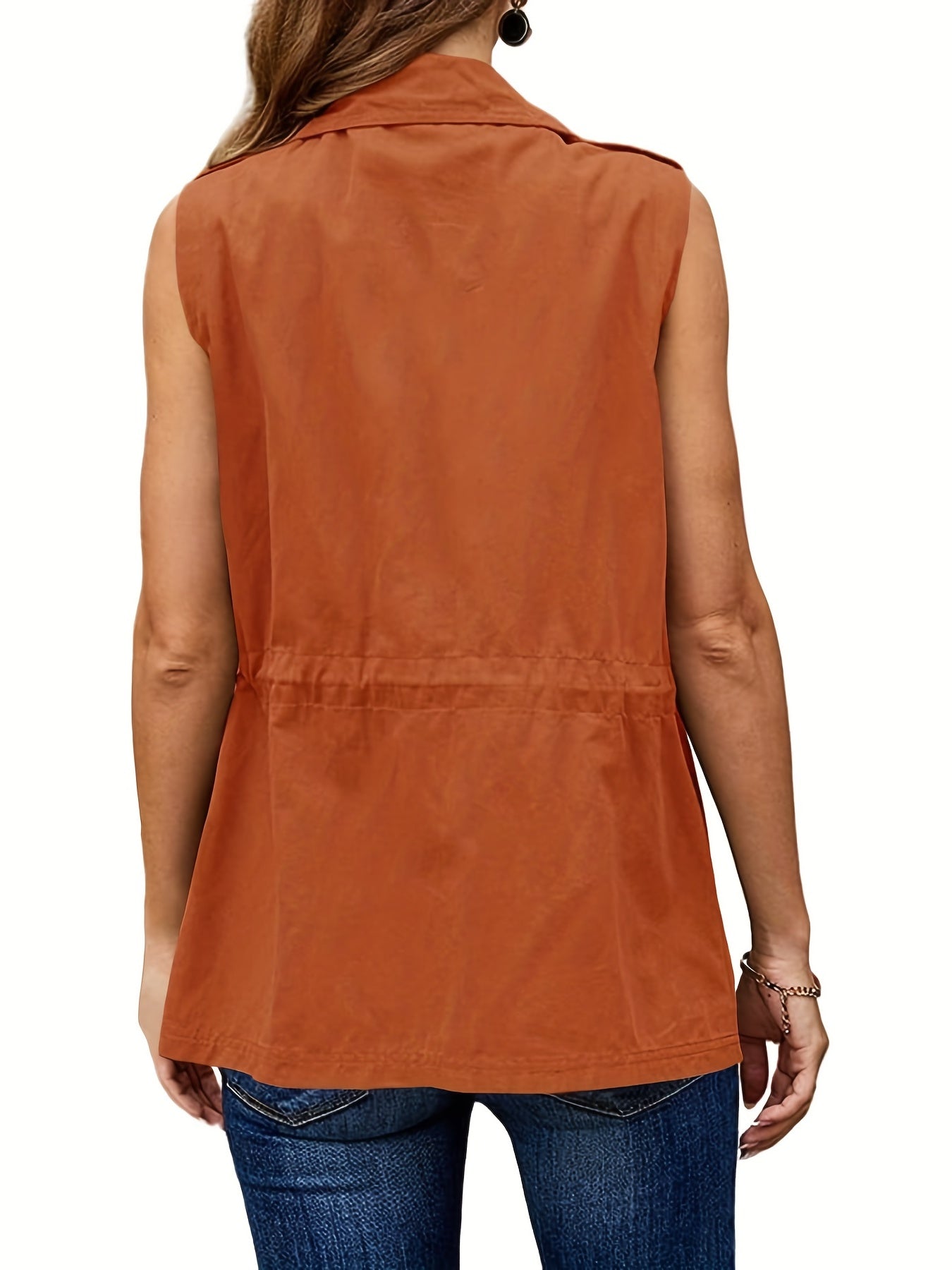 Sleeveless Drawstring Vest Jacket with Pockets