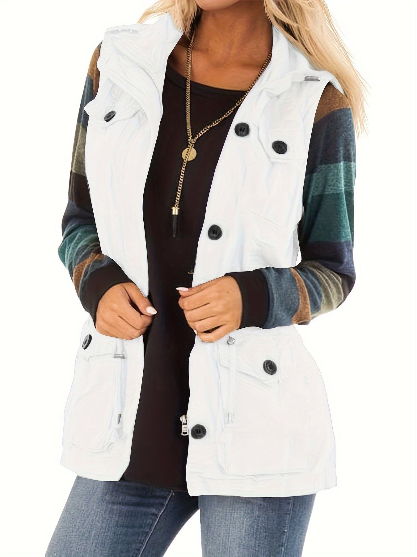 Sleeveless Drawstring Vest Jacket with Pockets