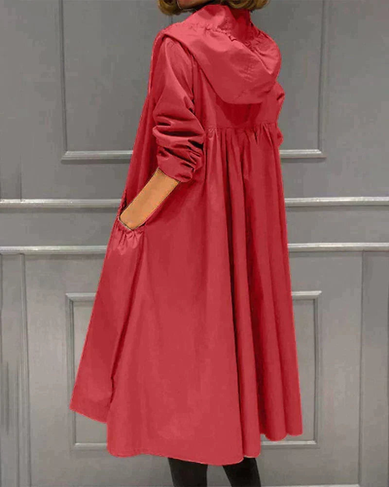 Long Rain Coat with Thigh-Length Coverage