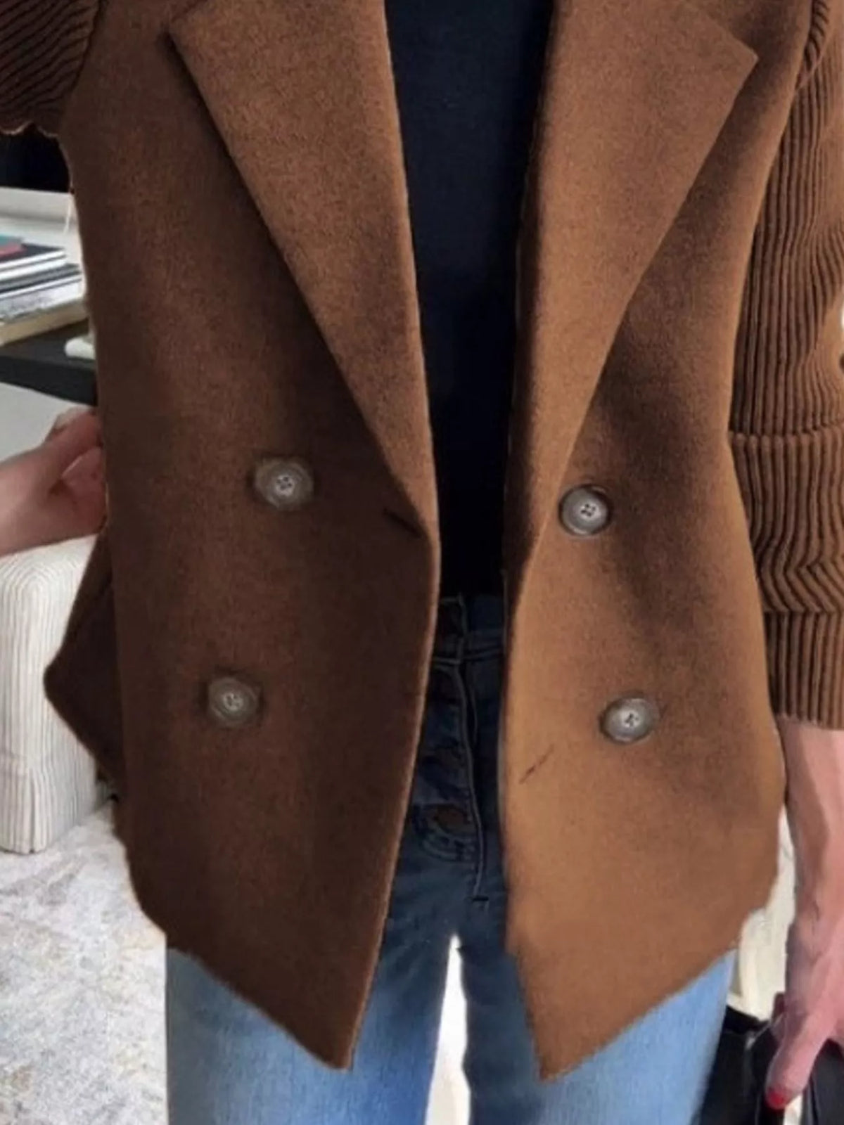 Mid-Length Shawl Collar Overcoat with Buttoned Front