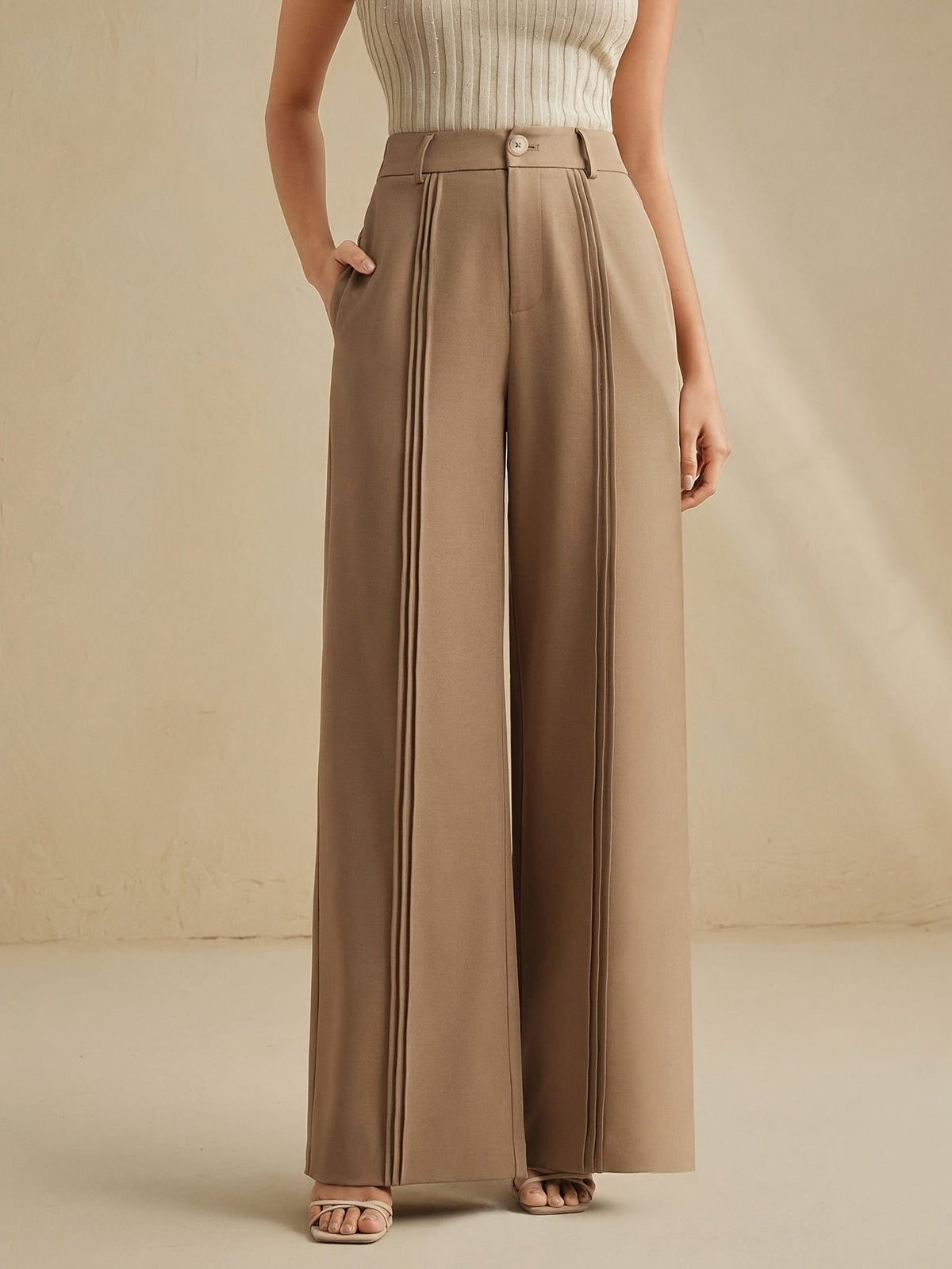 Pleated High-Waist Wide-Leg Trousers