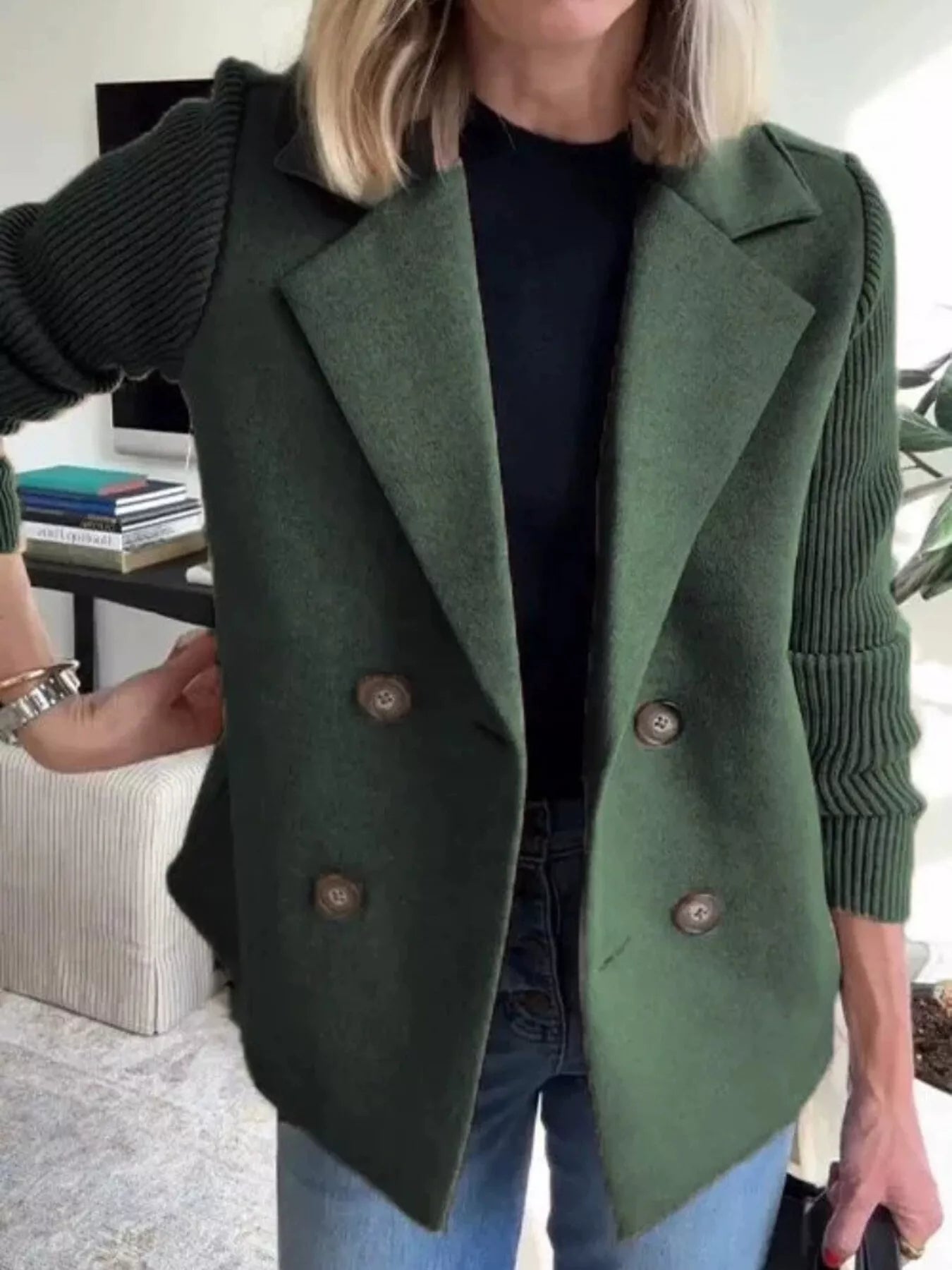 Mid-Length Shawl Collar Overcoat with Buttoned Front