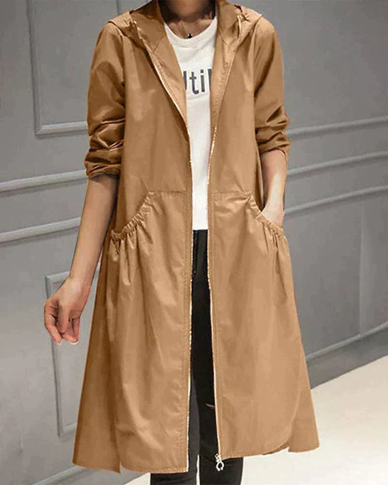 Long Rain Coat with Thigh-Length Coverage