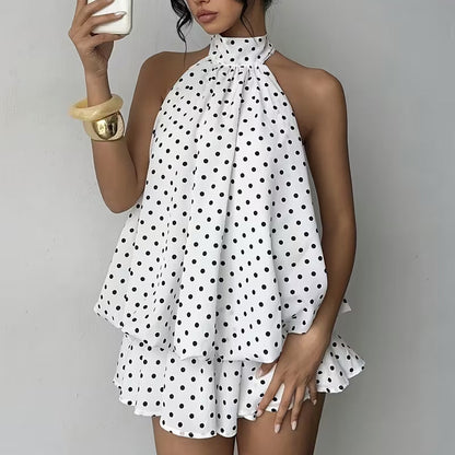 Backless halter-neck layered ruffle dress