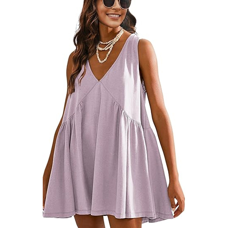 V-Neck Loose-Fit Sleeveless Dress