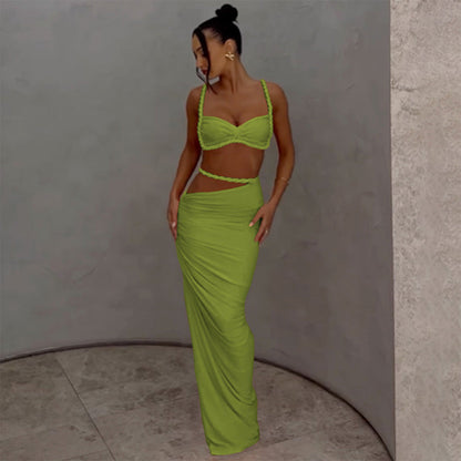 Backless Halter Crop Top and Bodycon Skirt Set