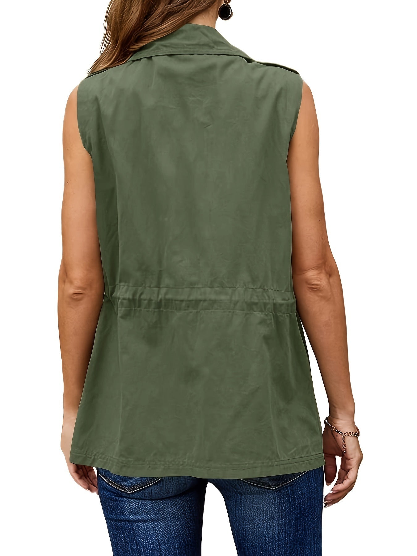 Sleeveless Drawstring Vest Jacket with Pockets