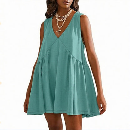 V-Neck Loose-Fit Sleeveless Dress
