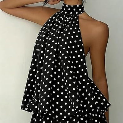 Backless halter-neck layered ruffle dress