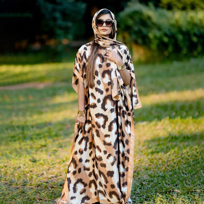 Satin Geometric Print Long Dress Set