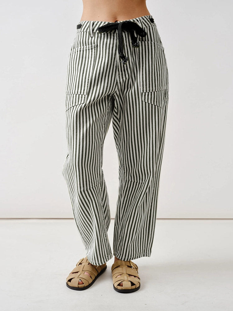 Railroad Stripe Relaxed Fit Barrel Pants - Clearance Sale