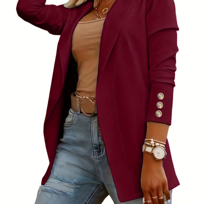 Mid-Length Lapel Coat with Decorative Button Cuffs