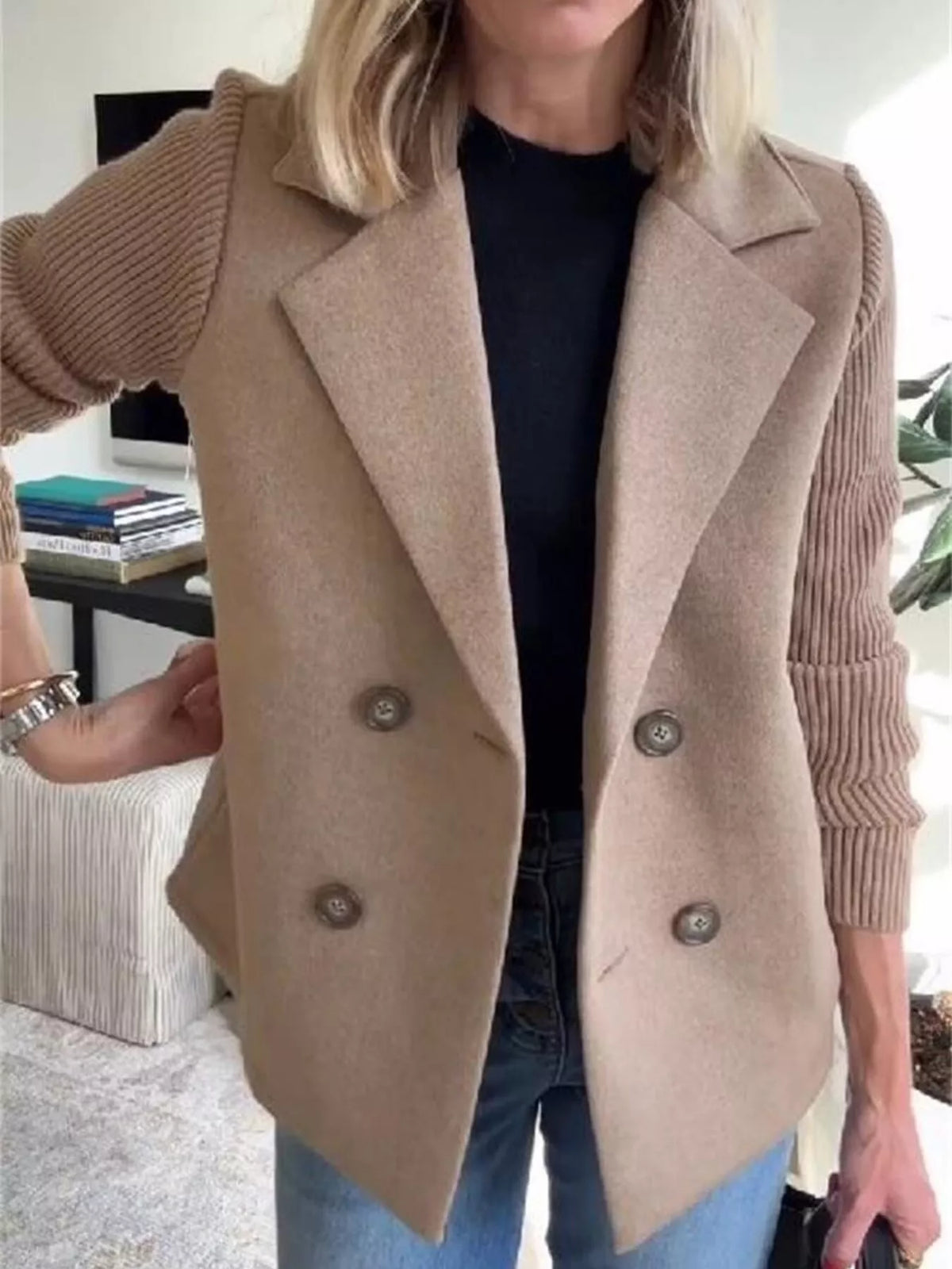 Mid-Length Shawl Collar Overcoat with Buttoned Front