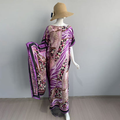 Satin Geometric Print Long Dress Set