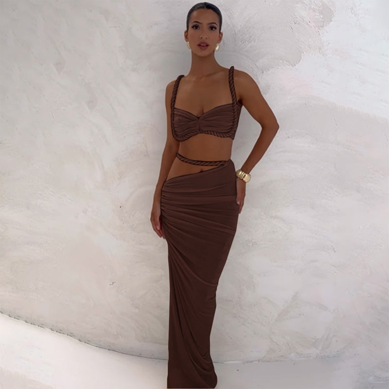 Backless Halter Crop Top and Bodycon Skirt Set