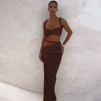 Backless Halter Crop Top and Bodycon Skirt Set