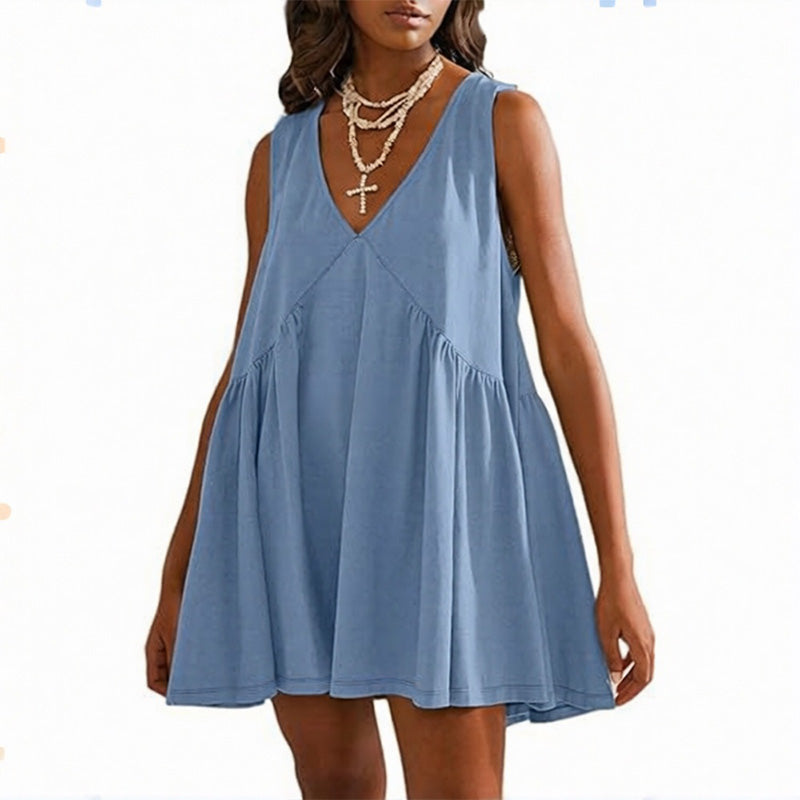 V-Neck Loose-Fit Sleeveless Dress