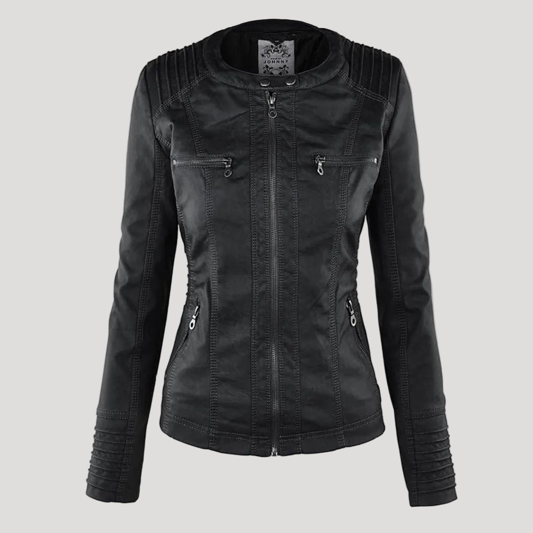 Faux Leather Jacket with Removable Hood and Water-Resistant Coating