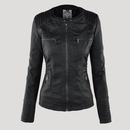 Faux Leather Jacket with Removable Hood and Water-Resistant Coating