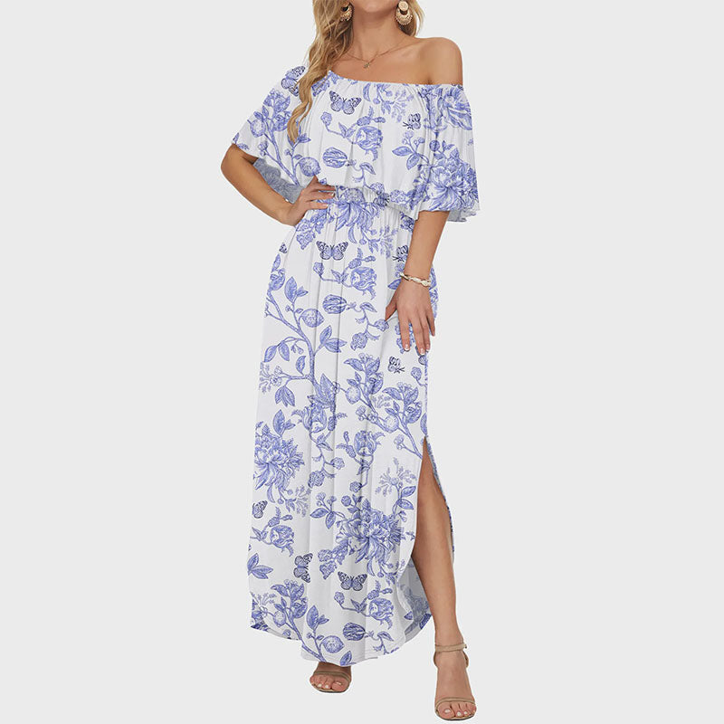 Off the shoulder side slit long dress