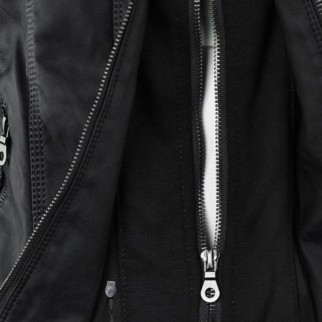 Faux Leather Jacket with Removable Hood and Water-Resistant Coating
