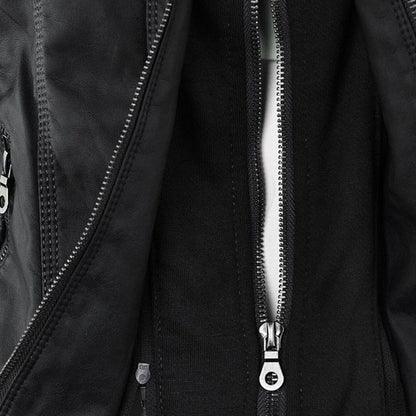 Faux Leather Jacket with Removable Hood and Water-Resistant Coating
