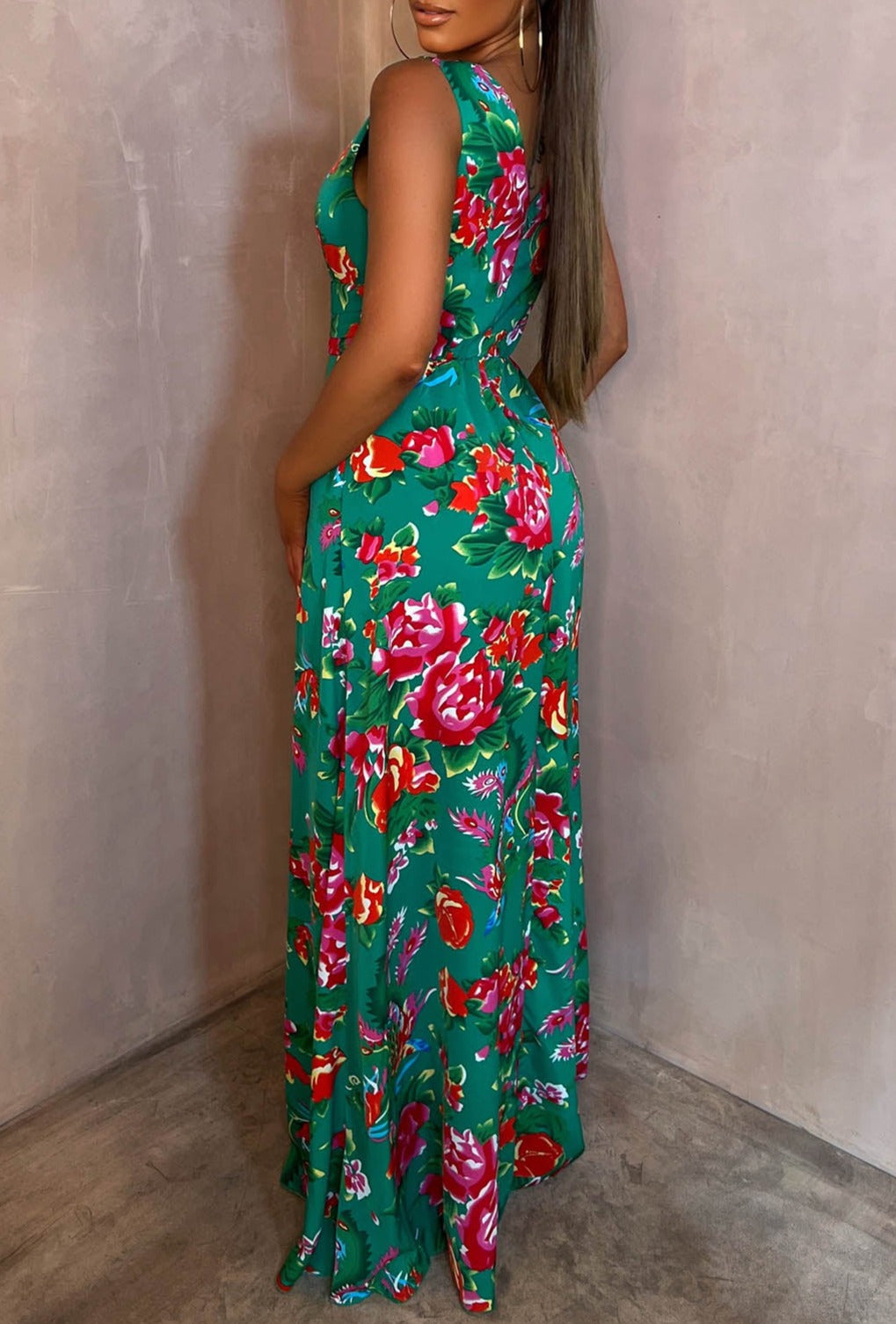 She's So Fancy Multi Rose Print Ruched Waist Over Skirt Jumpsuit
