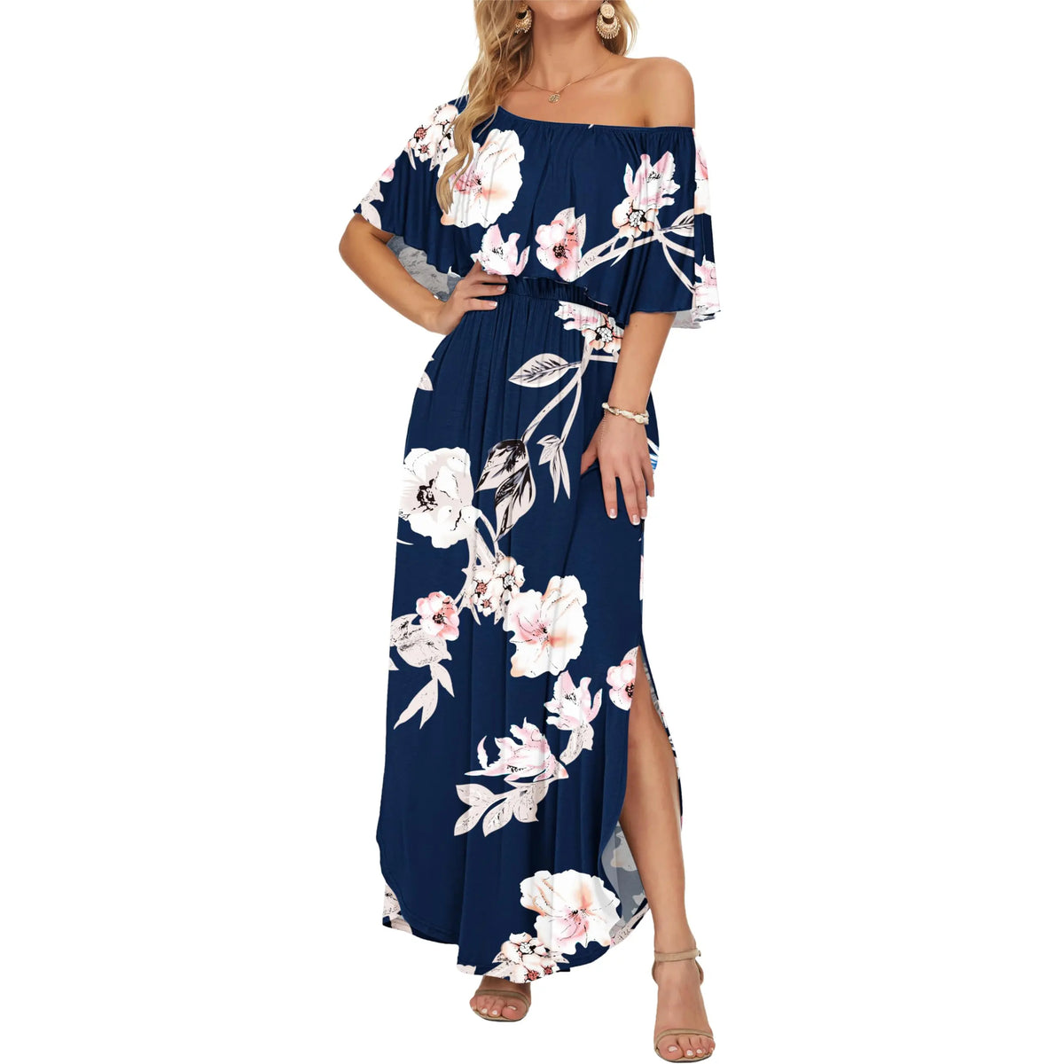 Off the shoulder side slit long dress