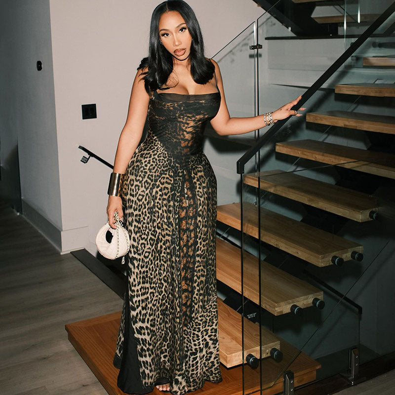 Wild Allure Leopard Mesh Maxi Dress