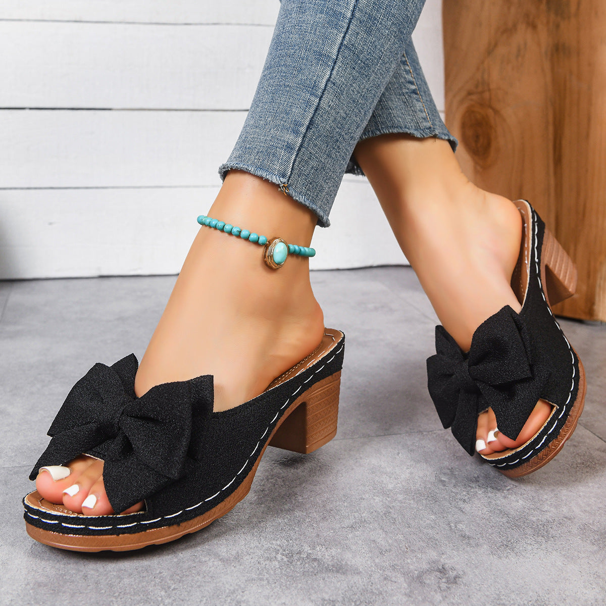 Women's Retro Bow Lightweight Casual Sandals