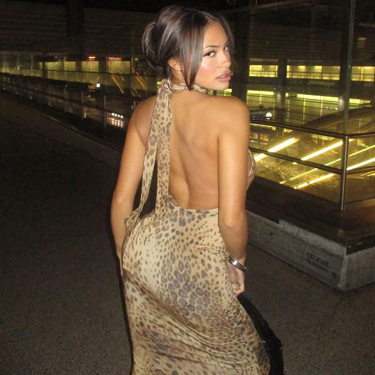 Leopard Print Halter Neck Bodycon Dress